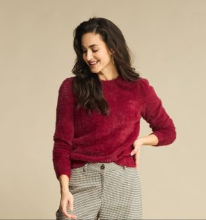 Fuzzy puff sleeve pluche pull