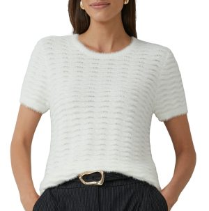 Gebreide zachte pluche pull met korte mouw