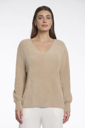 Verena - Effen pluche zachte pull met V-hals