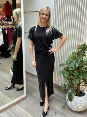 Stretch rok op rekker met lurex en split